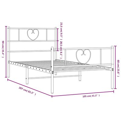 vidaXL Метална рамка за легло с горна и долна табла, черна, 100x200 см