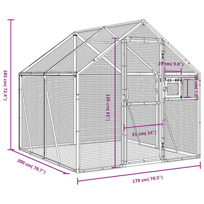 vidaXL Волиера, сребриста, 1,79x2x1,85 м, алуминий