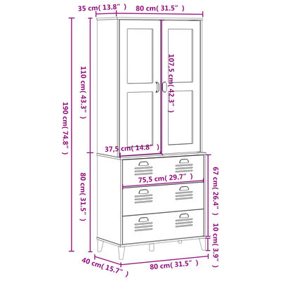 vidaXL Висок шкаф "VIKEN", антрацит сив, 80x40x190 см, бор масив