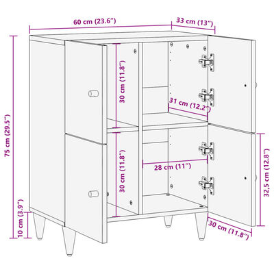 vidaXL Страничен шкаф 60x33x75 см манго масивно дърво