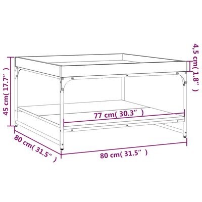 vidaXL Маса за кафе, опушен дъб, 80x80x45 см, инженерно дърво и желязо