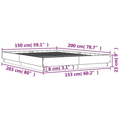 vidaXL Рамка за легло с LED осветление, дъб сонома, 150x200 см