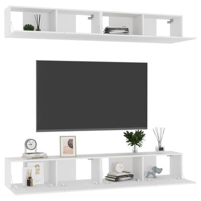 vidaXL ТВ шкафове, 4 бр, бели, 100x30x30 см, инженерно дърво