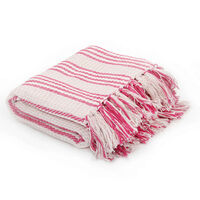 vidaXL Декоративно одеяло, памук, ивици, 220x250 см, розово и бяло