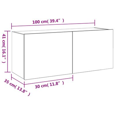 vidaXL Стенен ТВ шкаф с LED осветление, кафяв дъб, 100x35x41 см