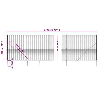 vidaXL Плетена оградна мрежа с шипове, зелена, 2,2x25 м