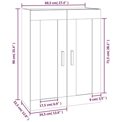 vidaXL Стенен шкаф, сонома дъб, 69,5x32,5x90 см, инженерно дърво