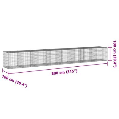 vidaXL Габионна кошница с капак, 800x100x100 см, поцинковано желязо