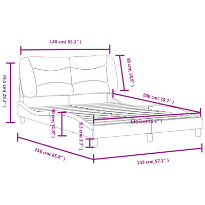 vidaXL Рамка за легло с табла, бяло-черна, 140x200 см, изкуствена кожа
