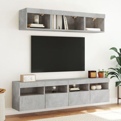 vidaXL Стенни ТВ шкафове с LED лампи, 2 бр, бетонно сиви, 80x30x40 см