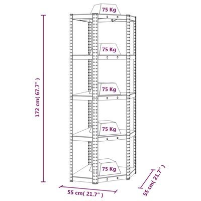 vidaXL Стелажи с 5 рафта, 3 бр, сребристи, стомана и инженерно дърво