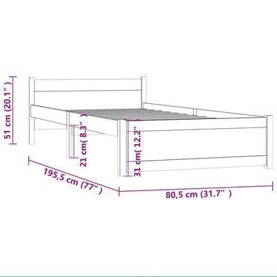 vidaXL Рамка за легло черна масивно дърво 75x190 см Small Single