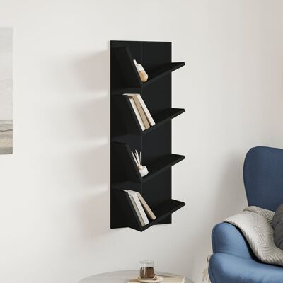 vidaXL Стенен рафт за книги, 4 нива, черен, 33x16x90 см