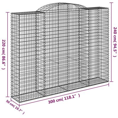 vidaXL Габионни кошници арка 4 бр 300x50x220/240 см поцинковано желязо