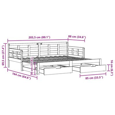 vidaXL Дневно легло с уширение и чекмеджета, без матрак, 80x200 см