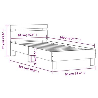 vidaXL Рамка за легло с табла и LED осветление, дъб сонома, 90x200 см