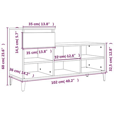 vidaXL Шкаф за обувки, бетонно сив, 102x36x60 см, инженерно дърво