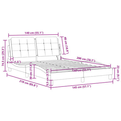 vidaXL Рамка за легло с LED осветление, черна, 140x200 cм, еко кожа