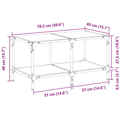 vidaXL Маса за кафе с прозрачен стъклен плот 78,5x40x40 см стомана