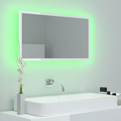 vidaXL LED огледало за баня, бял гланц, 80x8,5x37 см, акрил