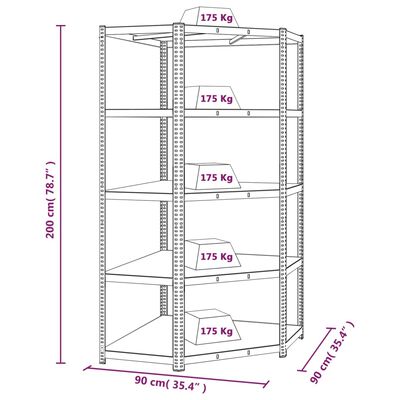 vidaXL Стелажи с 5 рафта, 3 бр, сребристи, стомана и инженерно дърво