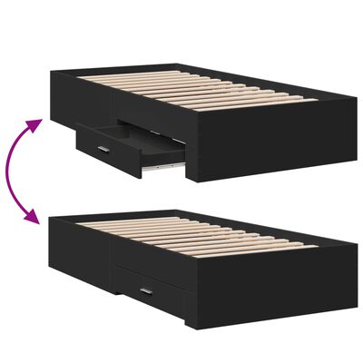 vidaXL Рамка за легло с чекмеджета, черна, 200x200 см, инженерно дърво