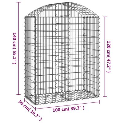 vidaXL Дъговидна габионна кошница 100x50x120/140 см поцинковано желязо