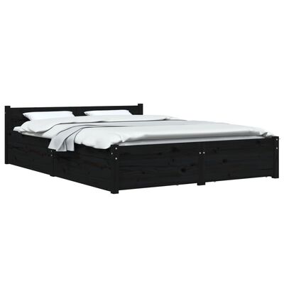 vidaXL Рамка за легло с чекмеджета, черна, 140x200 см