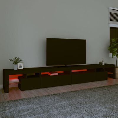 vidaXL ТВ шкаф с LED осветление, черен, 290x36,5x40 см