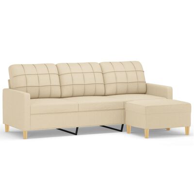 vidaXL 3-местен диван с табуретка, кремав, 180 см, текстил