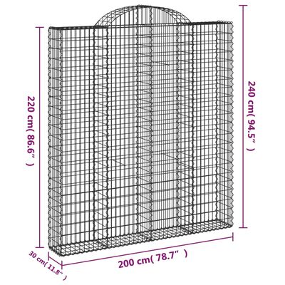 vidaXL Габионни кошници арка 7 бр 200x30x220/240 см поцинковано желязо