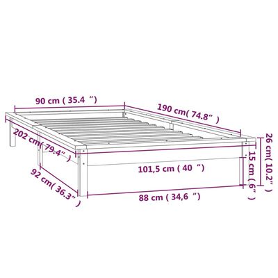 vidaXL LED рамка за легло черно 90x190 см Single масивна дървесина