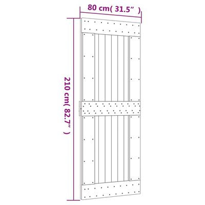 vidaXL Плъзгаща врата с монтажни части, 80x210 см, борово дърво масив