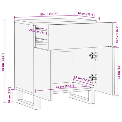 vidaXL Нощно шкафче, 50x34x60 см, акация масив