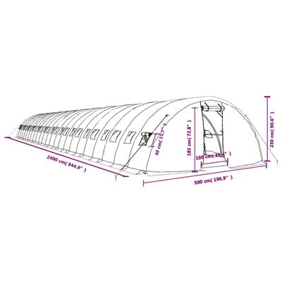 vidaXL Оранжерия със стоманена рамка бяла 120 м² 24x5x2,3 м