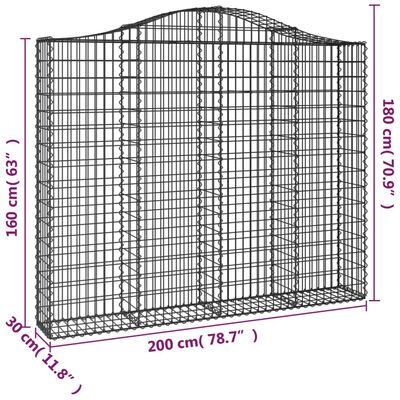 vidaXL Габионни кошници арка 3 бр 200x30x160/180 см поцинковано желязо