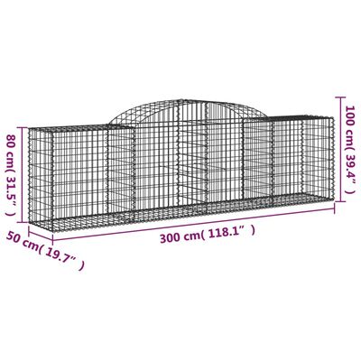 vidaXL Дъговидна габионна кошница 300x50x80/100 см поцинковано желязо