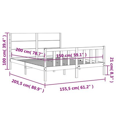 vidaXL Рамка за легло с табла бяла King Size масивно дърво