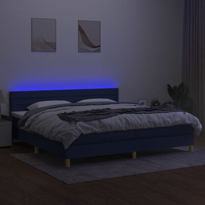 vidaXL Боксспринг легло с матрак и LED, синя, 200x200 см, плат