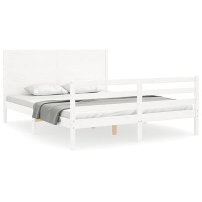 vidaXL Рамка за легло с табла бяла 5FT King Size масивно дърво