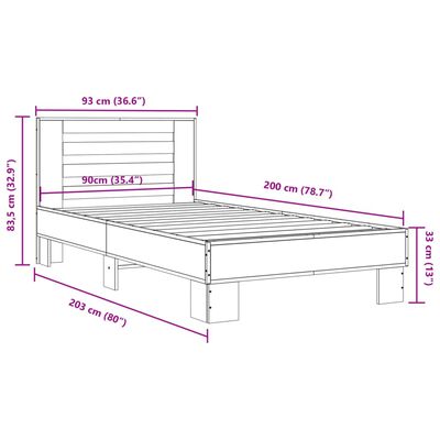vidaXL Рамка за легло, черна, 90x200 см, инженерно дърво и метал
