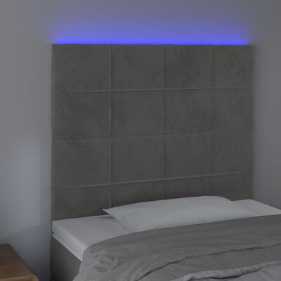 vidaXL LED горна табла за легло, светлосива, 90x5x118/128 см, кадифе