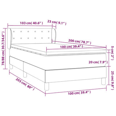 vidaXL Боксспринг легло с матрак, тъмносиво, 100x200 см, кадифе