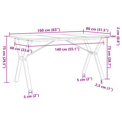 vidaXL Трапезна маса Y-образна рамка 160x80x75 см бор масив и чугун