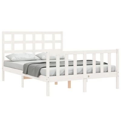 vidaXL Рамка за легло с табла бяла Small Double масивна дървесина