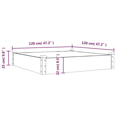 vidaXL Градинска повдигната леха с вложка кафяв 120x120x25см ела масив