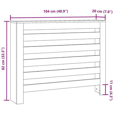 vidaXL Капак за радиатор, бетонно сив, 104x20x82 см, инженерно дърво