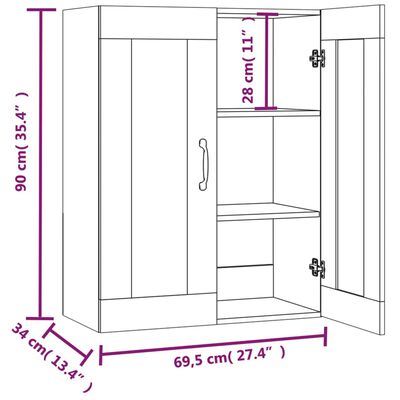 vidaXL Окачен стенен шкаф, дъб сонома, 69,5x34x90 см