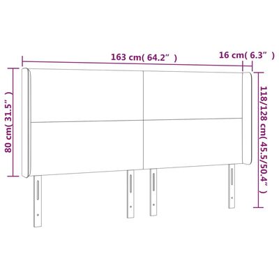 vidaXL LED горна табла за легло, синя, 163x16x118/128 см, плат