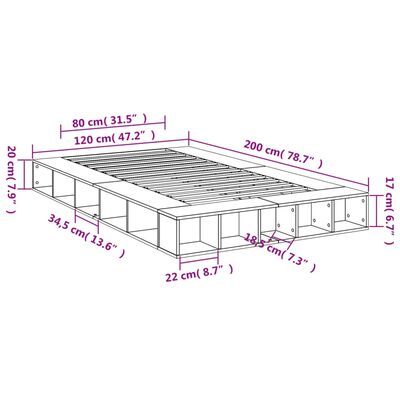 vidaXL Рамка за легло, опушен дъб, 120x200 см, инженерно дърво